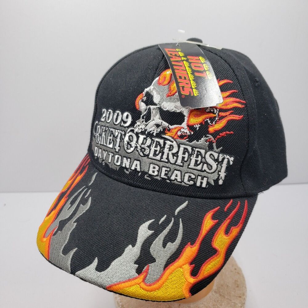 Hot Leathers Biketoberfest 2009 Hat Daytona Beach Flame Flaming Skull Snapback